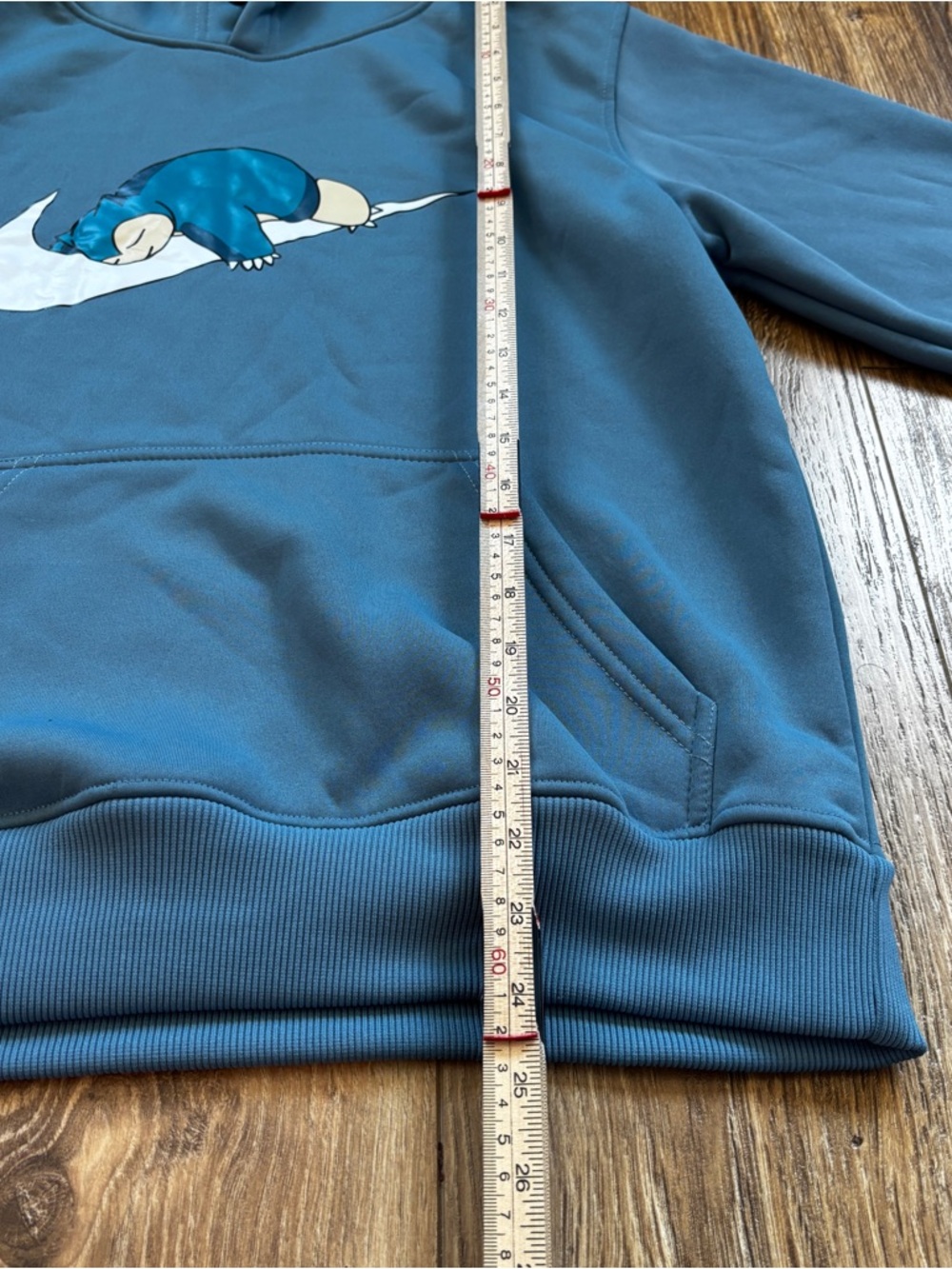 Teal Pullover Hoodie with White Swoosh and Sleeping Creature - Picture 8 of 9